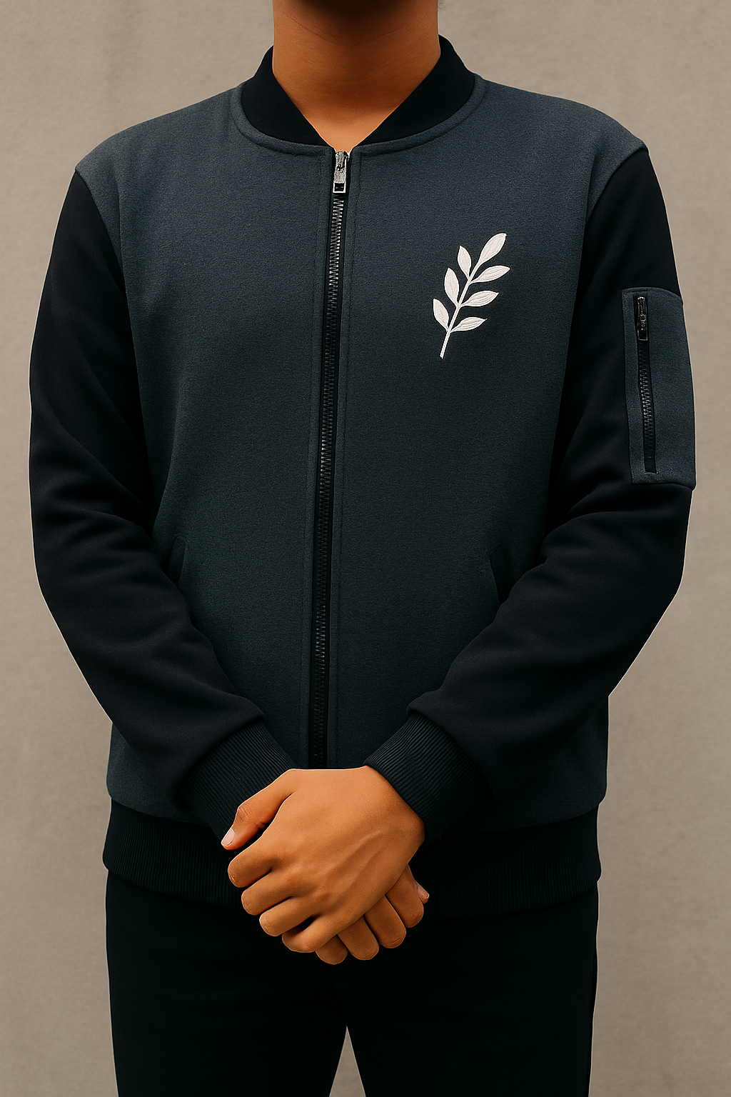 New Winter Collection Charcoal Grey Leaf Printed Zipper Jacket for Men & Boys