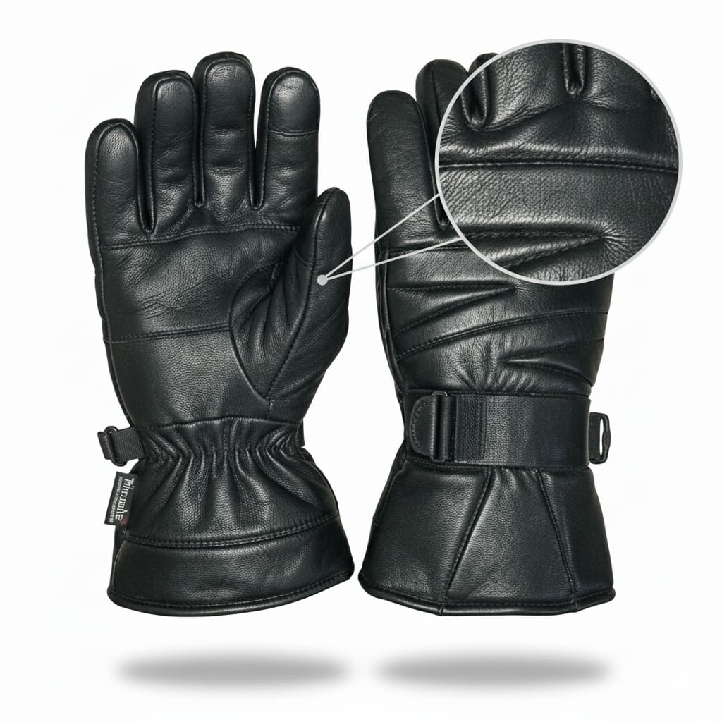 Men’s Genuine Sheep Leather Winter Gloves – Black