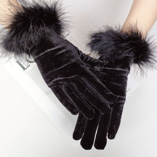 Women’s Winter Velvet Gloves with Fur Cuff