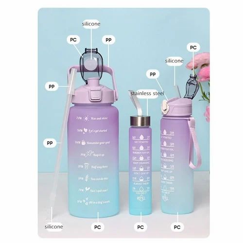 3 Pack Water Bottles with 2L Large Bottle 700MLPortable Bottle and 300ML